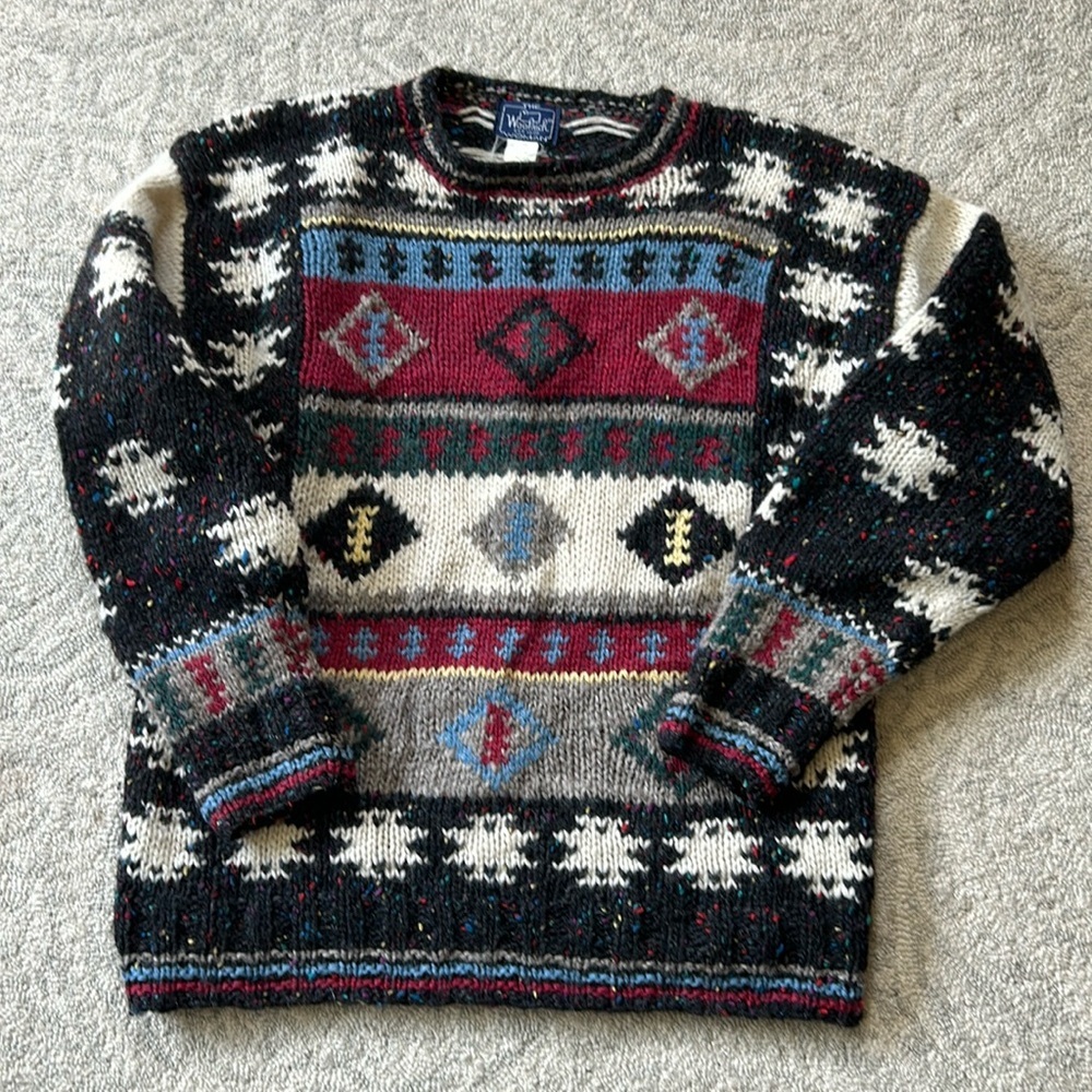 Woolrich Black Multicolor Geometric Crewneck Sweater